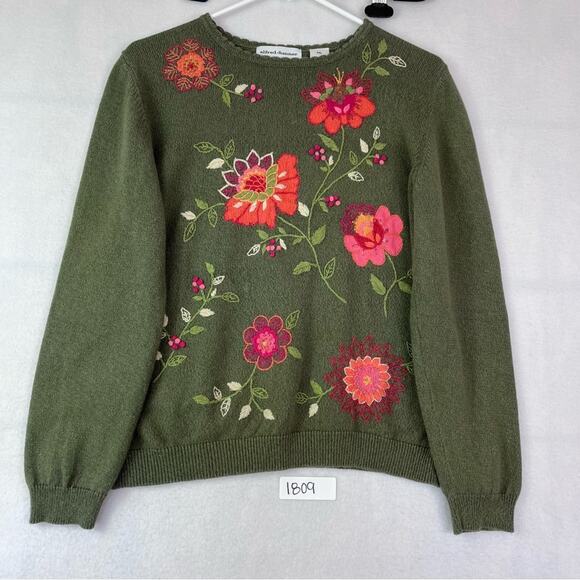 alfred dunner floral embroidered pullover sweater cotton blend size:petitte - Picture 1 of 10